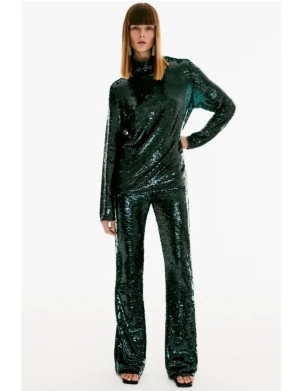 Zara Dark Green Sequin Pants XL